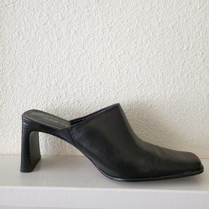 Black leather mules